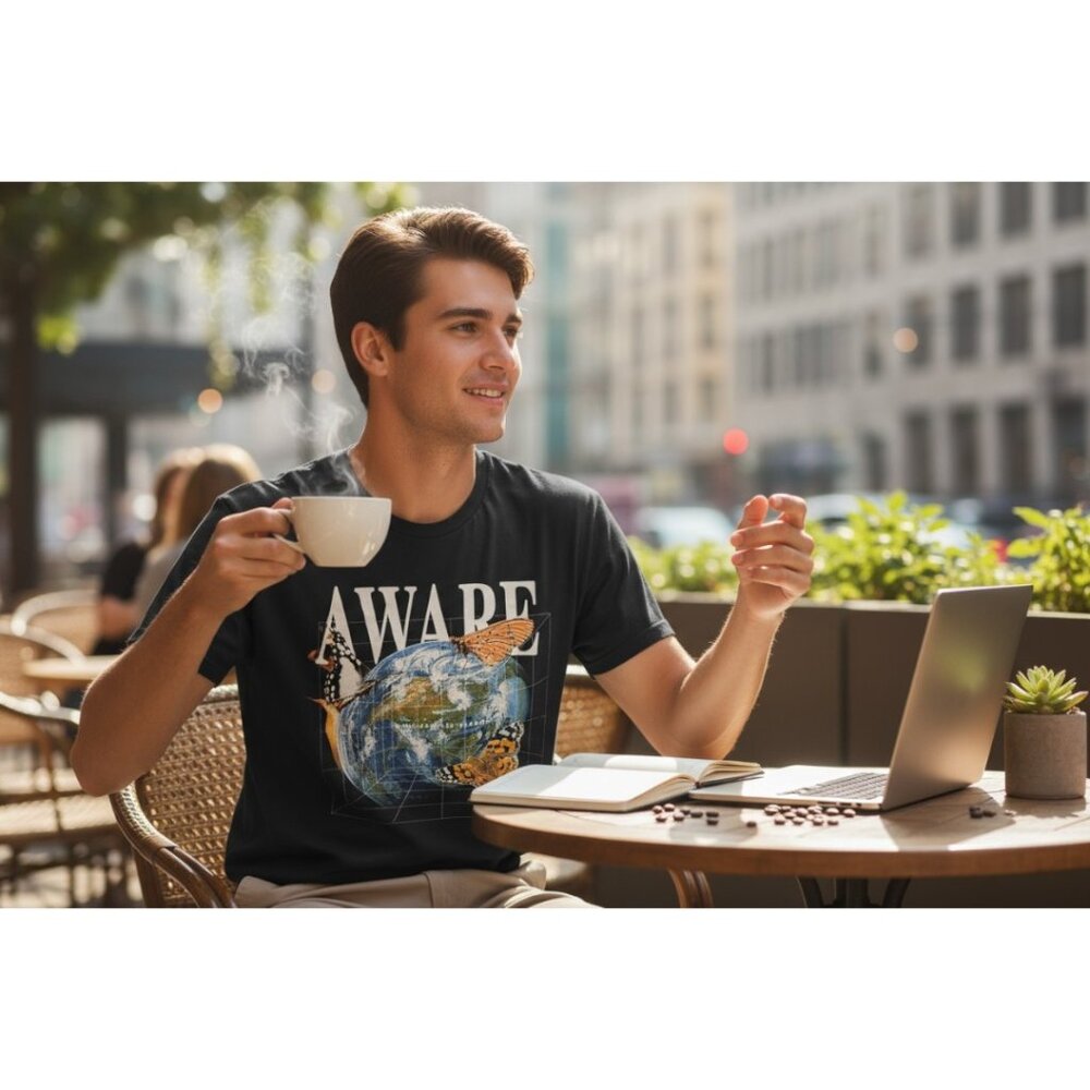 12oz Club AWARE Black Graphic Tee Unisex M – Earth Butterfly Eco Shirt